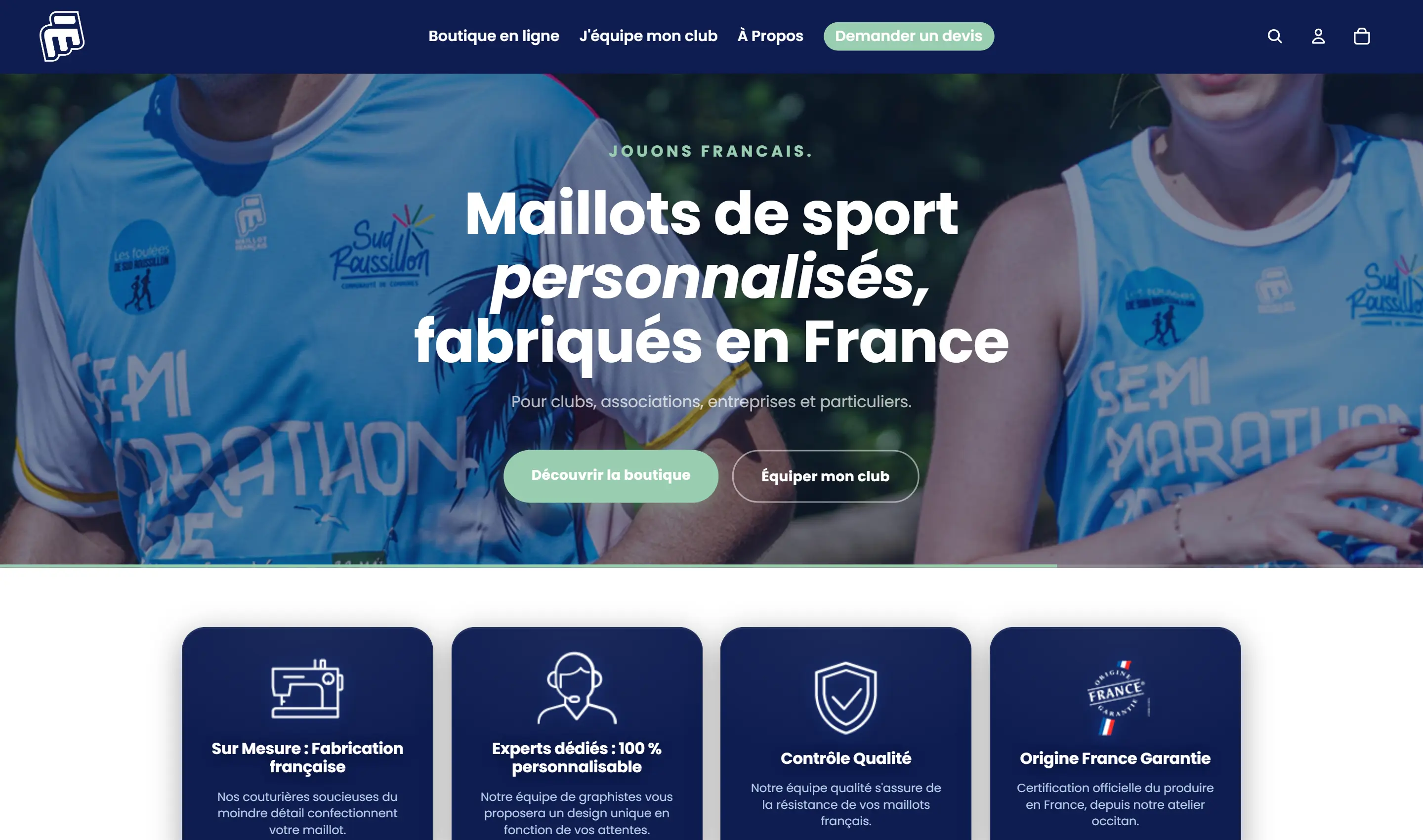 Aperçu du site e-commerce Maillot Français réalisé par Com Roussillon